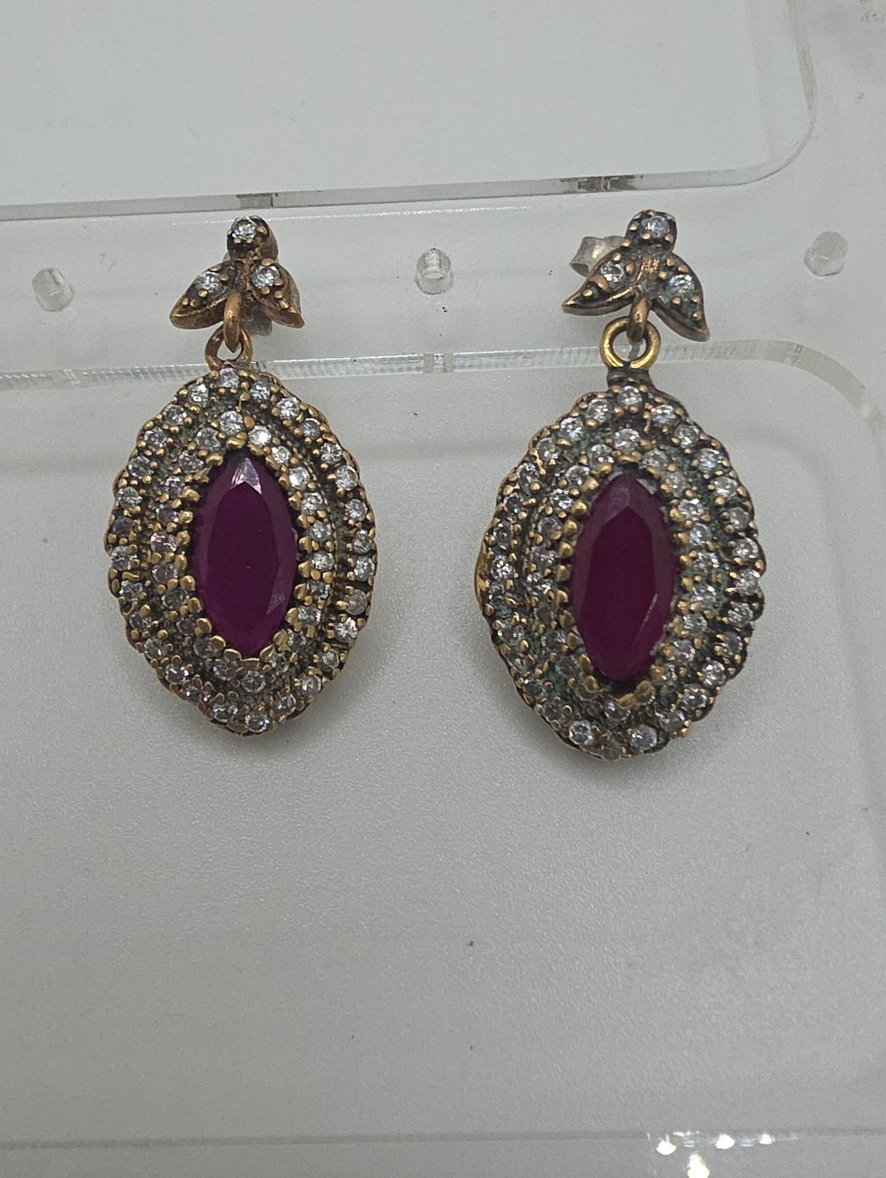 Gemtone Sterling Silver / Brass Drop Marquise Cut Earrings